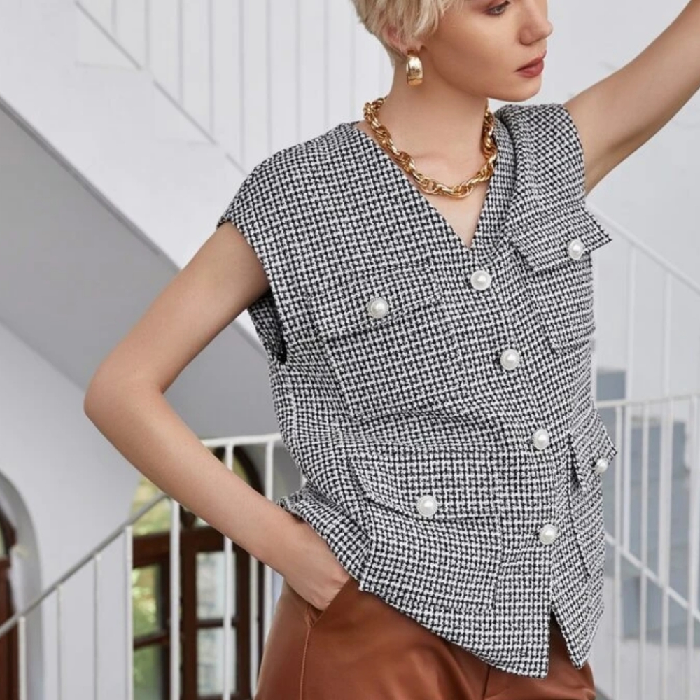 Plaid Tweed Vest Coat